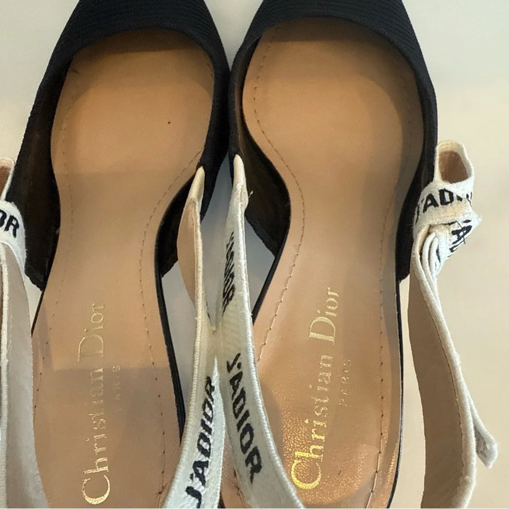 Dior Black and Cream Slingback Heels - Picture 2 of 7